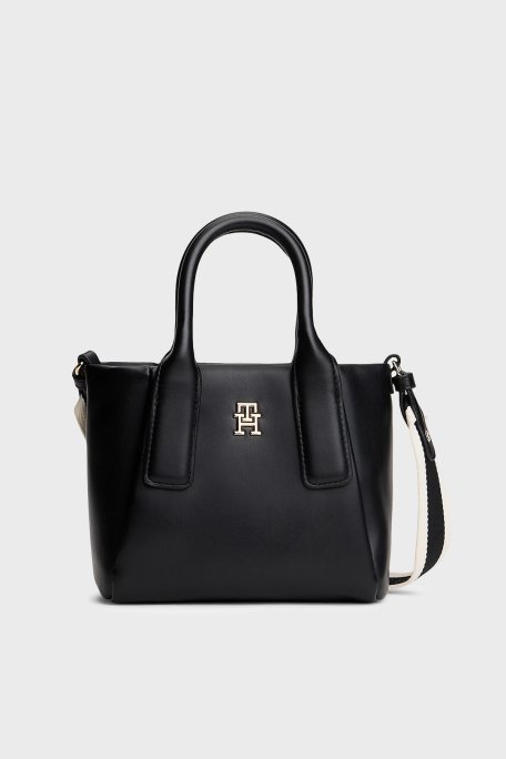 Tommy Hilfiger Logolu Çıkarılabilir Askılı Kadın Çanta AW0AW18371 BDS SİYAH - Tommy Hilfiger