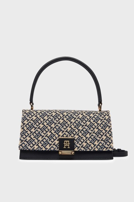 Tommy Hilfiger Logolu Çıkarılabilir Askılı Kadın Çanta AW0AW18638 0GY BEJ-MAVİ - Tommy Hilfiger