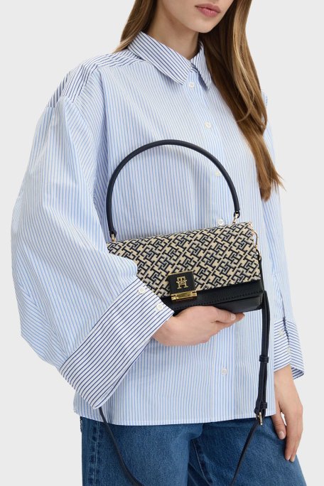 Tommy Hilfiger Logolu Çıkarılabilir Askılı Kadın Çanta AW0AW18638 0GY BEJ-MAVİ - Tommy Hilfiger (1)