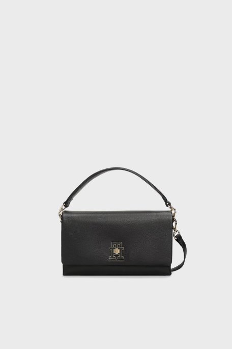 Tommy Hilfiger Logolu Çıkarılabilir Askılı Küçük Bayan Çanta AW0AW17465 BDS SİYAH - Tommy Hilfiger