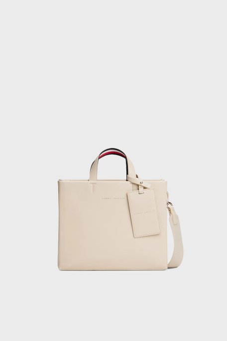 Tommy Hilfiger Logolu Çıkarılabilir Askılı Tote Bayan Çanta AW0AW17508 ACI BEJ - Tommy Hilfiger