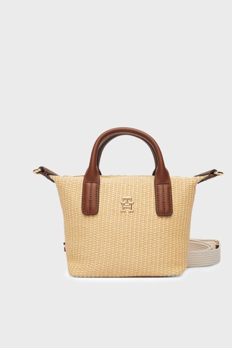 Tommy Hilfiger Logolu Çıkarılabilir Askılı Tote Kadın Çanta AW0AW18526 0F4 BEJ - Tommy Hilfiger