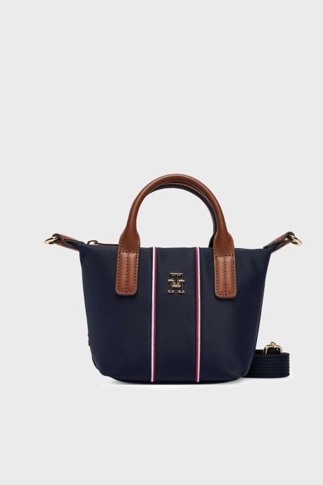 Tommy Hilfiger Logolu Çıkarılabilir Askılı Tote Kadın Çanta AW0AW18552 0GY LACİVERT - Tommy Hilfiger