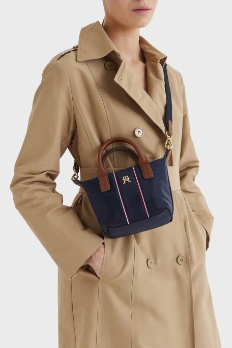 Tommy Hilfiger Logolu Çıkarılabilir Askılı Tote Kadın Çanta AW0AW18552 0GY LACİVERT - Tommy Hilfiger (1)