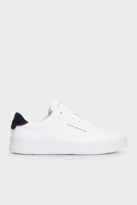 Tommy Hilfiger Logolu Deri Karışımlı Kalın Taban Sneaker Erkek Ayakkabı FM0FM05367 0LD BEYAZ - Tommy Hilfiger