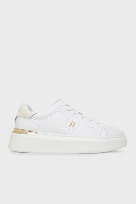 Tommy Hilfiger Logolu Deri Sneaker Bayan Ayakkabı FW0FW08631 YBS BEYAZ - Tommy Hilfiger