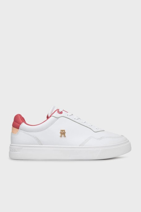 Tommy Hilfiger Logolu Deri Sneaker Bayan Ayakkabı FW0FW08680 01S BEYAZ - Tommy Hilfiger
