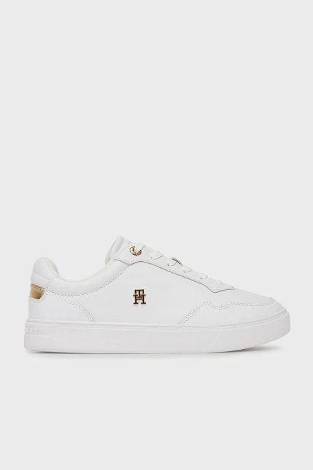 Tommy Hilfiger Logolu Deri Sneaker Bayan Ayakkabı FW0FW08758 0HT BEYAZ - Tommy Hilfiger