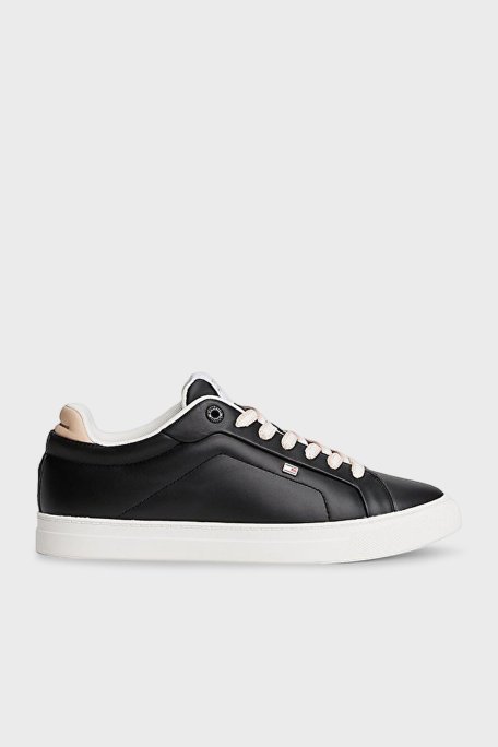 Tommy Hilfiger Logolu Deri Sneaker Bayan Ayakkabı FW0FW08815 BDS SİYAH - Tommy Hilfiger