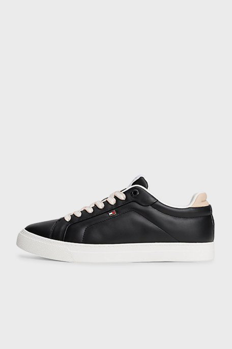 Tommy Hilfiger Logolu Deri Sneaker Bayan Ayakkabı FW0FW08815 BDS SİYAH - Tommy Hilfiger (1)