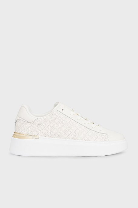 Tommy Hilfiger Logolu Deri Sneaker Bayan Ayakkabı FW0FW09155 YA8 BEYAZ - Tommy Hilfiger