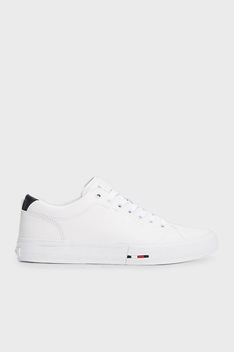 Tommy Hilfiger Logolu Deri Sneaker Erkek Ayakkabı FM0FM05312 0K5 BEYAZ - Tommy Hilfiger