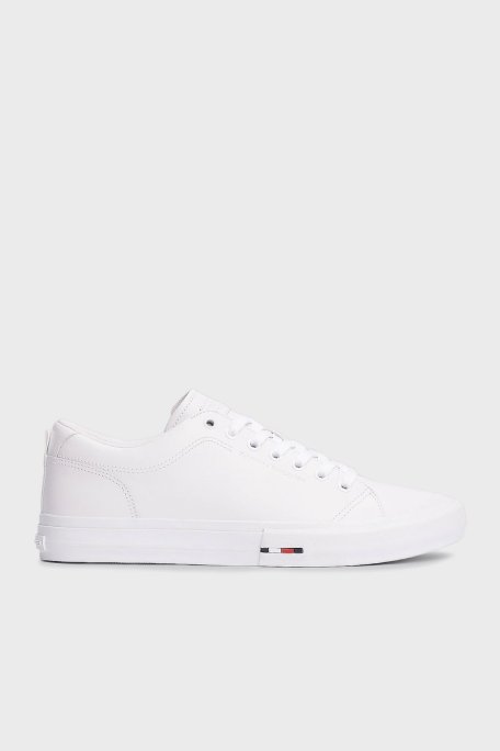 Tommy Hilfiger Logolu Deri Sneaker Erkek Ayakkabı FM0FM05312 YBS BEYAZ - Tommy Hilfiger