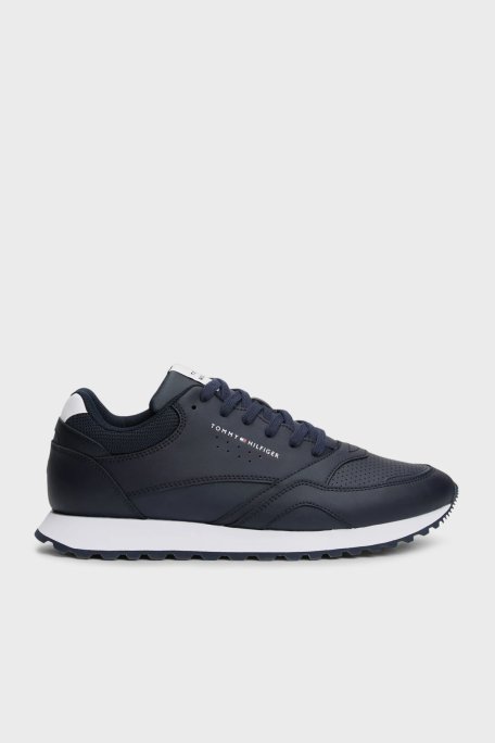 Tommy Hilfiger Logolu Deri Sneaker Erkek Ayakkabı FM0FM05512 DW5 LACİVERT - Tommy Hilfiger