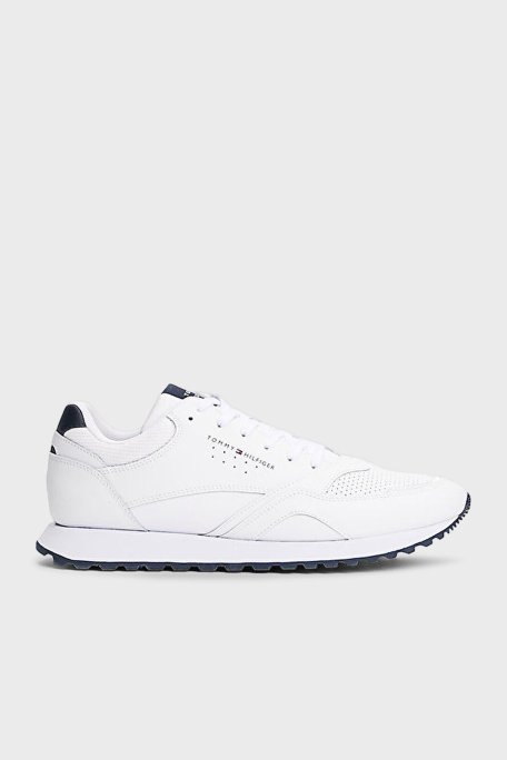Tommy Hilfiger Logolu Deri Sneaker Erkek Ayakkabı FM0FM05512 YBS BEYAZ - Tommy Hilfiger