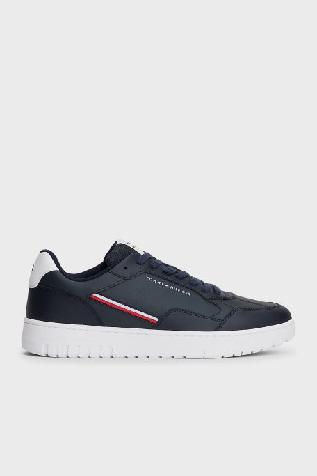 Tommy Hilfiger Logolu Deri Sneaker Erkek Ayakkabı FM0FM05631 DW5 LACİVERT - Tommy Hilfiger