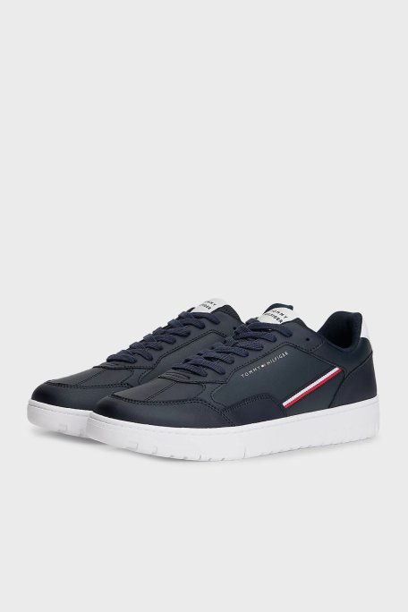 Tommy Hilfiger Logolu Deri Sneaker Erkek Ayakkabı FM0FM05631 DW5 LACİVERT - Tommy Hilfiger (1)