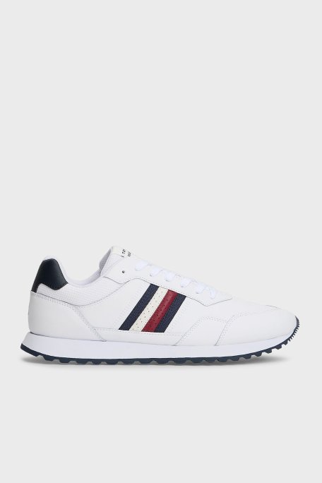 Tommy Hilfiger Logolu Deri Sneaker Erkek Ayakkabı FM0FM05637 YBS BEYAZ - Tommy Hilfiger