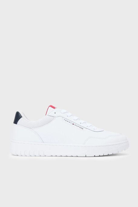Tommy Hilfiger Logolu Deri Sneaker Erkek Ayakkabı FM0FM05868 YBS BEYAZ - Tommy Hilfiger
