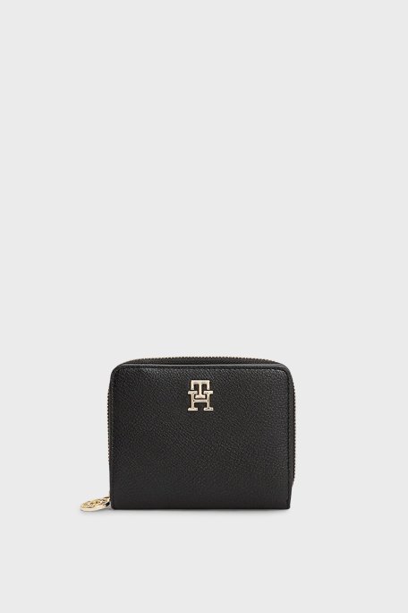 Tommy Hilfiger Logolu Fermuarlı Bayan Cüzdan AW0AW17473 BDS SİYAH - Tommy Hilfiger