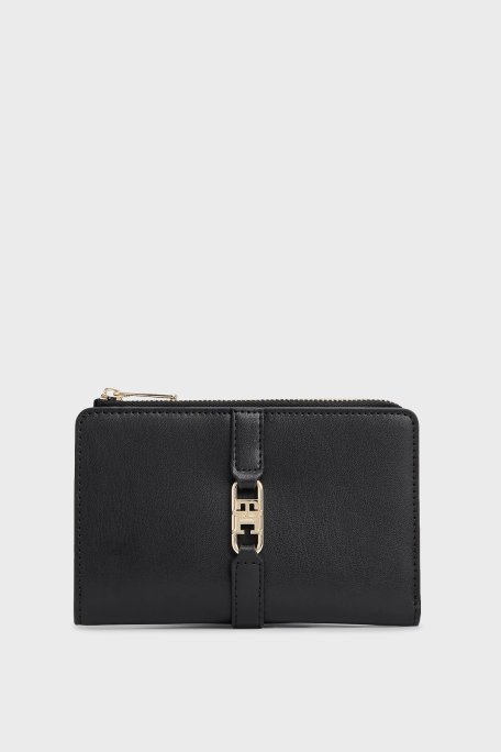 Tommy Hilfiger Logolu Fermuarlı Bayan Cüzdan AW0AW17752 BDS SİYAH - Tommy Hilfiger
