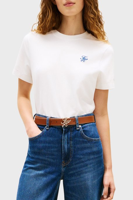 Tommy Hilfiger Logolu Pamuklu Regular Fit Bisiklet Yaka Bayan T Shirt WW0WW48699 YBL BEYAZ - Tommy Hilfiger