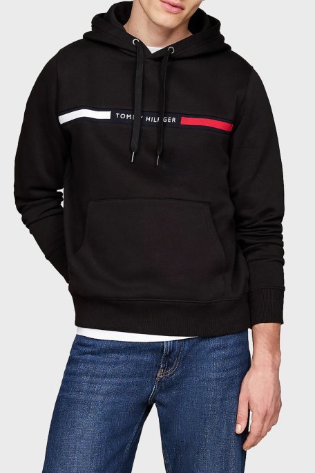 Tommy Hilfiger Logolu Pamuklu Regular Fit Kapüşonlu Erkek Sweat MW0MW37361 BDS SİYAH - Tommy Hilfiger