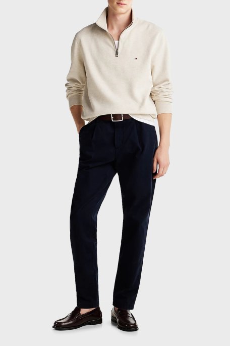 Tommy Hilfiger Logolu Pamuklu Regular Fit Yarım Fermuarlı Dik Yaka Polar Erkek Sweat MW0MW37233 HGF BEJ - Tommy Hilfiger (1)