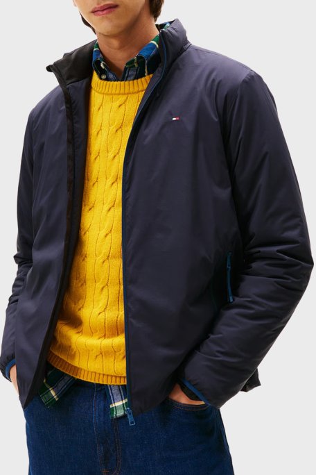 Tommy Hilfiger Logolu Regular Fit Dik Yaka Erkek Mont MW0MW40592 DW5 LACİVERT - Tommy Hilfiger