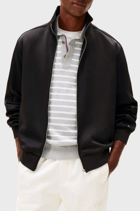 Tommy Hilfiger Logolu Regular Fit Dik Yaka Fermuarlı Erkek Sweat MW0MW41447 BDS SİYAH - Tommy Hilfiger