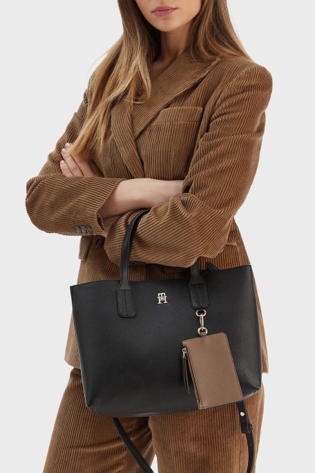 Tommy Hilfiger Logolu Sabit Askılı Bayan Çanta AW0AW18233 BDS SİYAH - Tommy Hilfiger (1)