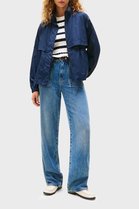 Tommy Hilfiger Logolu Su İtici Relaxed Fit Gizlenebilen Kapüşonlu Bayan Ceket WW0WW46444 C1G LACİVERT - Tommy Hilfiger (1)