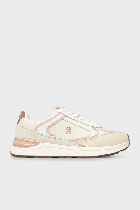 Tommy Hilfiger Logolu Süet Sneaker Bayan Ayakkabı FW0FW08693 0GC BEJ - Tommy Hilfiger