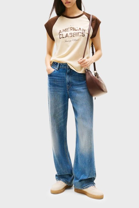 Tommy Hilfiger Loose Fit Orta Bel Geniş Paça Liyosel Jeans Bayan Kot Pantolon WW0WW47151 1A5 MAVİ - Tommy Hilfiger (1)