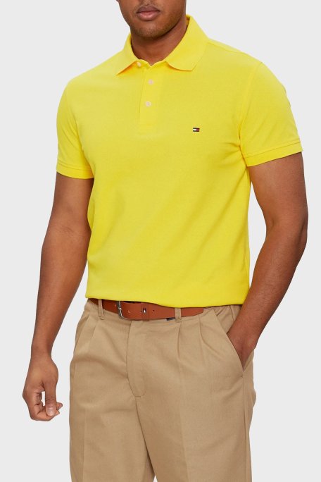 Tommy Hilfiger Organik Pamuklu Slim Fit Erkek Polo Yaka T Shirt MW0MW17771 ZGR SARI - Tommy Hilfiger