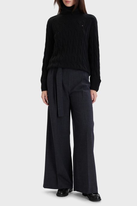 Tommy Hilfiger Örgülü Yünlü Relaxed Fit Balıkçı Yaka Bayan Kazak WW0WW46791 BDS SİYAH - Tommy Hilfiger (1)