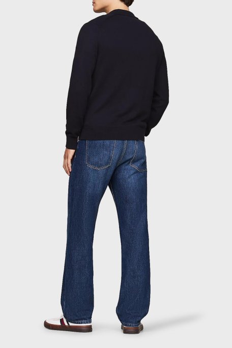 Tommy Hilfiger Pamuk ve Kaşmir Karışımlı Düğmeli Polo Yaka Erkek Kazak MW0MW36519 DW5 LACİVERT - Tommy Hilfiger (1)