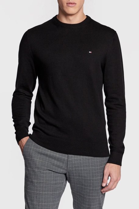 Tommy Hilfiger Pamuk ve Kaşmir Karışımlı Regular Fit Bisiklet Yaka Erkek Kazak MW0MW28046 BDS SİYAH - Tommy Hilfiger