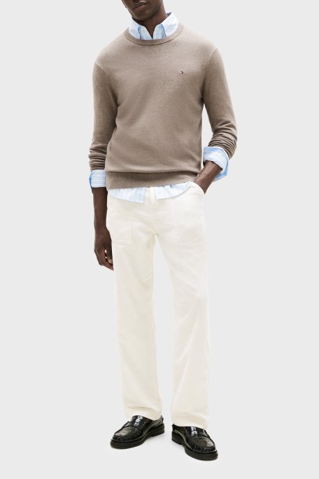 Tommy Hilfiger Pamuk ve Kaşmir Karışımlı Regular Fit Bisiklet Yaka Erkek Kazak MW0MW28046 HI3 KAHVE - Tommy Hilfiger (1)