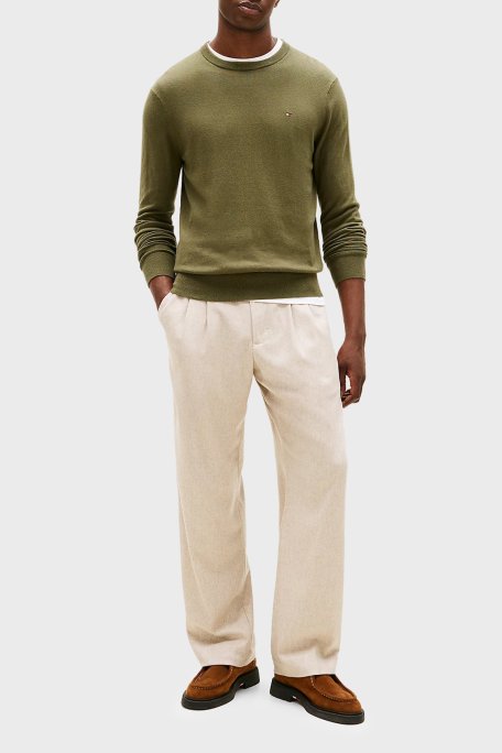 Tommy Hilfiger Pamuk ve Kaşmir Karışımlı Regular Fit Bisiklet Yaka Erkek Kazak MW0MW28046 MT1 YEŞİL - Tommy Hilfiger (1)