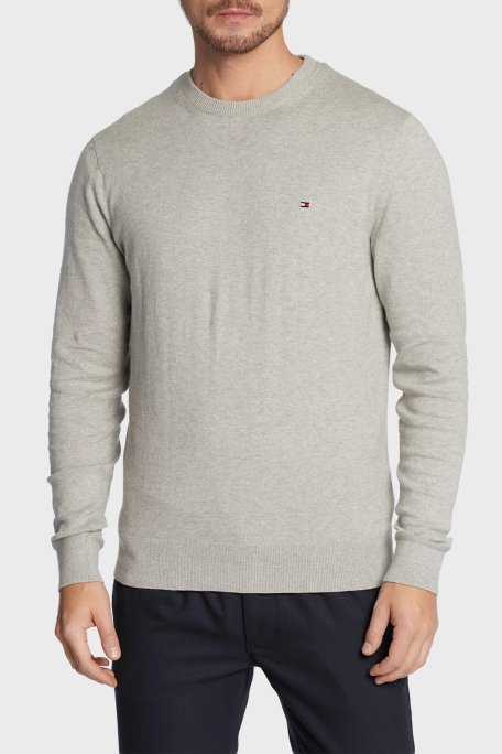 Tommy Hilfiger Pamuk ve Kaşmir Karışımlı Regular Fit Bisiklet Yaka Erkek Kazak MW0MW28046 P01 GRİ - Tommy Hilfiger