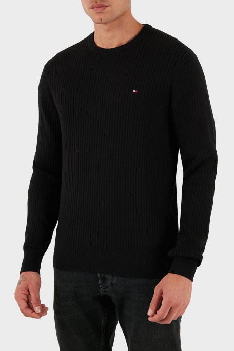 Tommy Hilfiger Pamuk ve Kaşmir Karışımlı Regular Fit Bisiklet Yaka Erkek Kazak MW0MW40449 BDS SİYAH - Tommy Hilfiger