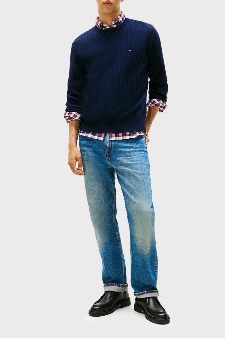 Tommy Hilfiger Pamuk ve Kaşmir Karışımlı Regular Fit Bisiklet Yaka Erkek Kazak MW0MW40449 DW5 LACİVERT - Tommy Hilfiger (1)