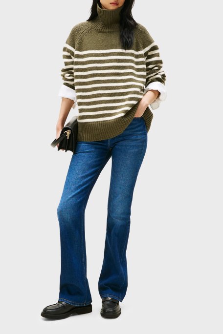 Tommy Hilfiger Pamuklu Bootcıt Fit Orta Bel Geniş Paça Jeans Bayan Kot Pantolon WW0WW46729 1BJ MAVİ - Tommy Hilfiger