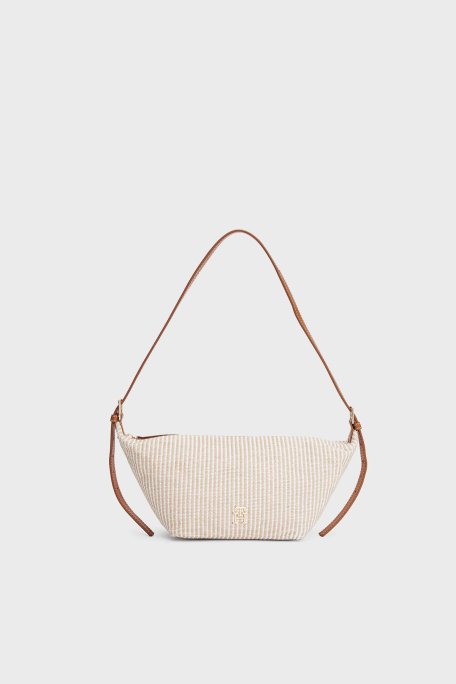 Tommy Hilfiger Pamuklu Çizgili Ayarlanabilir Askılı Bayan Çanta AW0AW17177 0F4 BEJ - Tommy Hilfiger