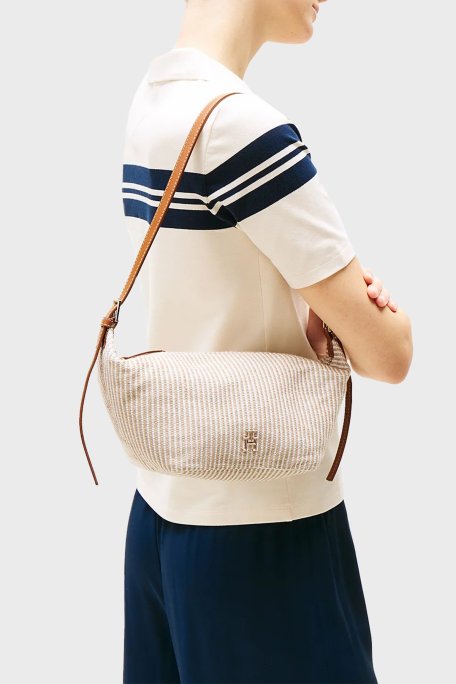 Tommy Hilfiger Pamuklu Çizgili Ayarlanabilir Askılı Bayan Çanta AW0AW17177 0F4 BEJ - Tommy Hilfiger (1)