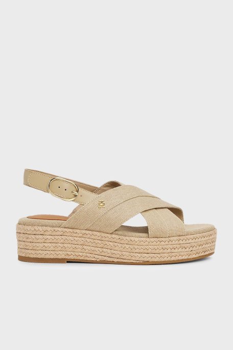 Tommy Hilfiger Pamuklu Platform Espadril Kadın Sandalet FW0FW08669 ACC BEJ - Tommy Hilfiger