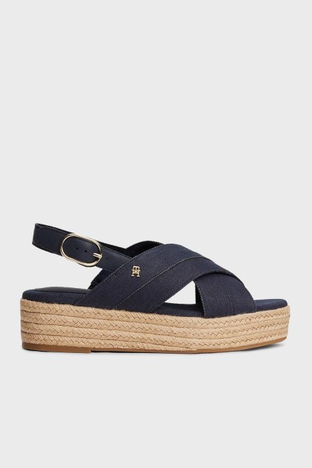 Tommy Hilfiger Pamuklu Platform Espadril Bayan Sandalet FW0FW08669 DW6 LACİVERT - Tommy Hilfiger