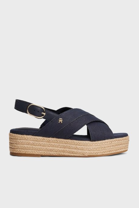 Tommy Hilfiger Pamuklu Platform Espadril Kadın Sandalet FW0FW08669 DW6 LACİVERT - Tommy Hilfiger