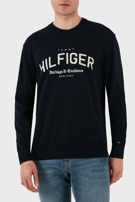 Tommy Hilfiger Pamuklu Regular Fit Baskılı Bisiklet Yaka Erkek Sweat MW0MW40851 DW5 LACİVERT - Tommy Hilfiger
